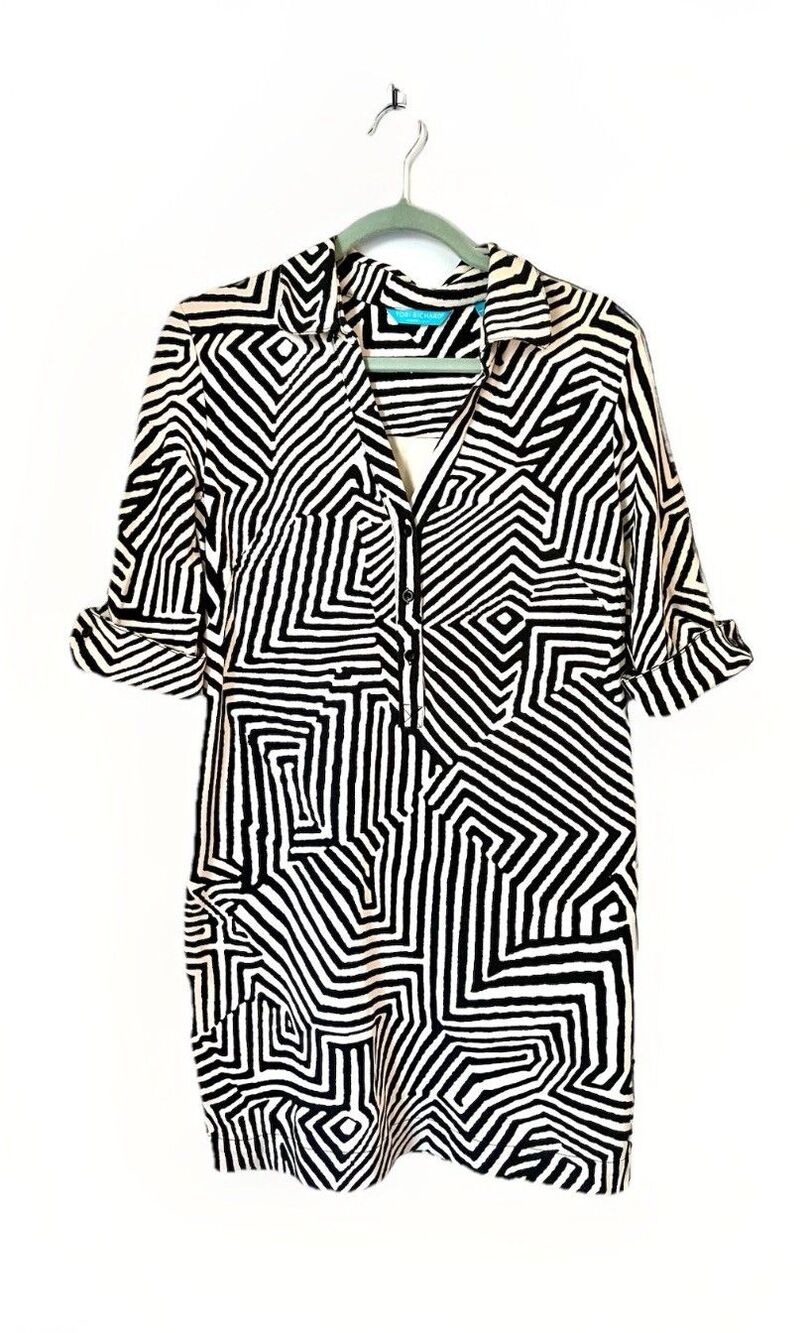 Tori Richard Honolulu Sz 6 Stretch Classic Travel Geometric Shirt Dress Resort